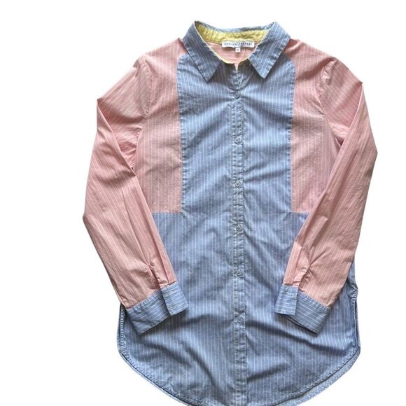 English Factory Colorblock Stripe Button Down Shirt Top Pink Blue Yellow Size XS - Picture 1 of 10